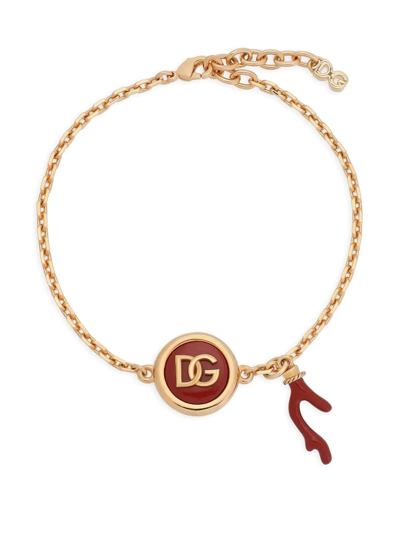Dolce & Gabbana Logo-charm Chain-link Bracelet In Gold