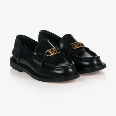 Fendi Black Leather Loafer Shoes