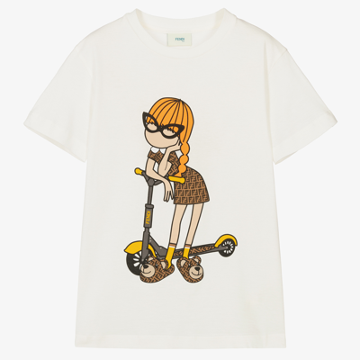 Fendi Teen Girls Ivory Ff T-shirt