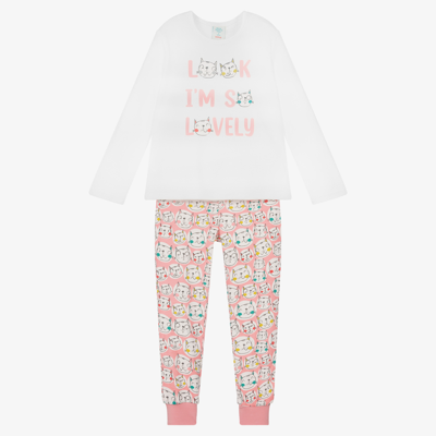 Boboli Kids' Girls White & Pink Cat Pyjamas