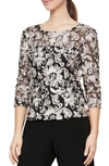 Alex Evenings Soutache Tulle Blouse In Black Taupe