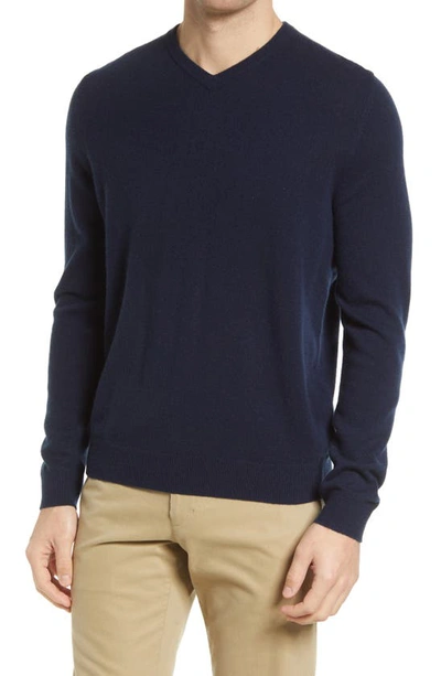 Nordstrom V-neck Cashmere Sweater In Dark Navy