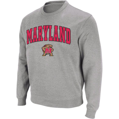 Colosseum Men's  Heather Gray Maryland Terrapins Arch And Logo Crew Neck Sweatshirt