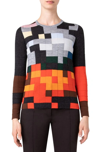 Akris Cashmere-silk Abstract Intarsia Sweater In Multicolor