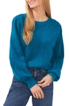 1.state Variegated Cables Crewneck Sweater In Teal