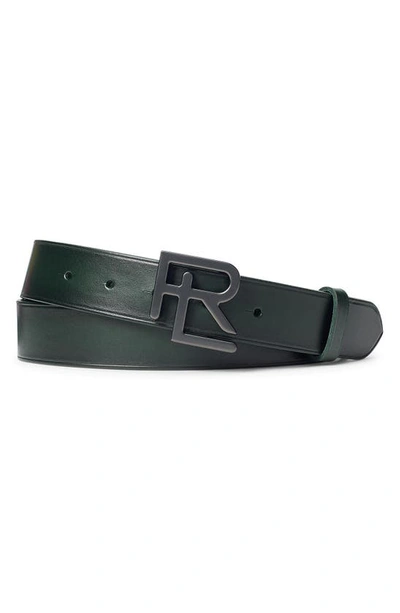Ralph Lauren Purple Label Rl Buckle Leather Belt In Racing Green