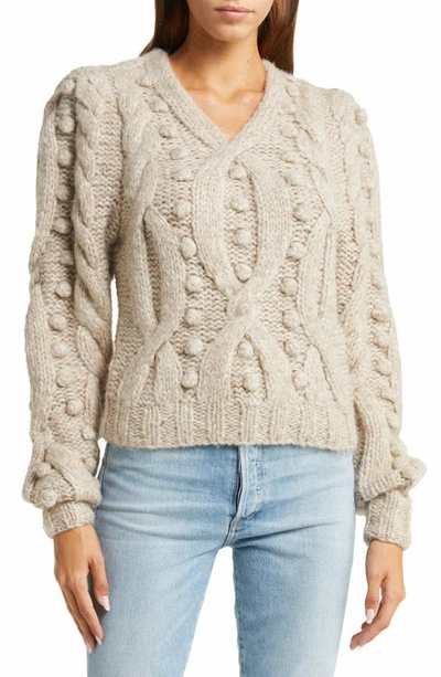 Sea Caden Popcorn Cable Knit Lace Up Sweater In Barley