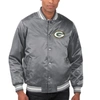 Starter Black Green Bay Packers Locker Room Satin Varsity Full-snap Jacket In Black