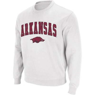 Colosseum Men's  White Arkansas Razorbacks Arch And Logo Crew Neck Sweatshirt