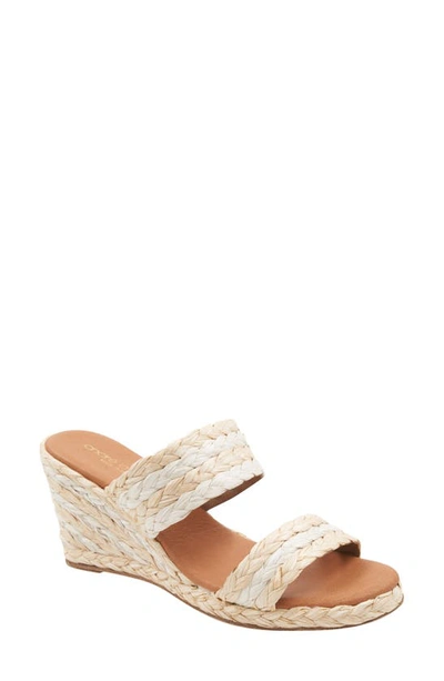 Andre Assous Nolita Raffia Wedge Slide Sandal In Beige Multi