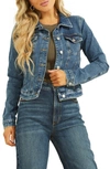 Guess Denim Harrington Jacket Light Denim Polyester Woman In Blue
