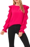 Cece Ruffle Sleeve Crepe Top In Bright Geranium