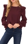 Cece Ruffle Sleeve Crepe Top In Rich Cabernet