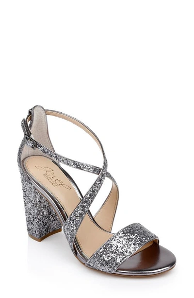 Jewel Badgley Mischka Cook Block Heel Glitter Sandal In Smoke