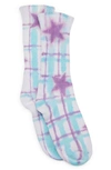 Collina Strada Print Organic Cotton Blend Crew Socks In Purple Star Plaid