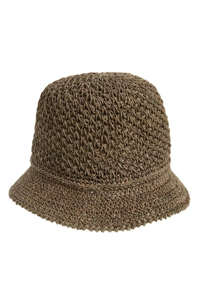 Janessa Leone Harriet Raffia Bucket Hat In Dark Sage