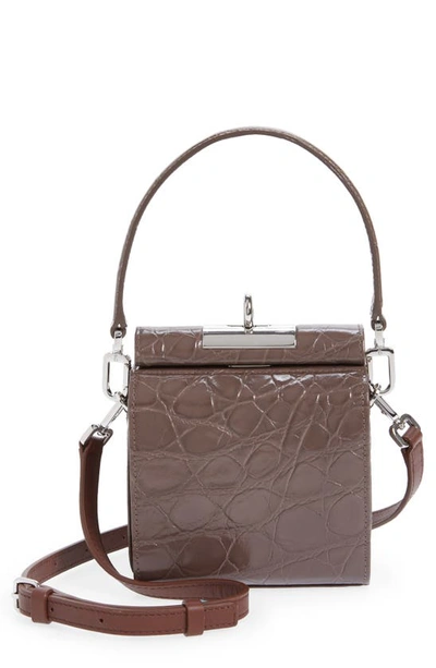 Gu-de Mini Gemma Croc Embossed Leather Top Handle Bag In Less Brown