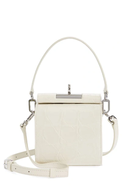 Gu-de Mini Gemma Croc Embossed Leather Top Handle Bag In Cream