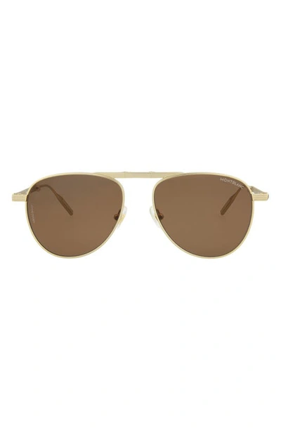 Montblanc 54mm Pilot Sunglasses In Gold Gold Brown