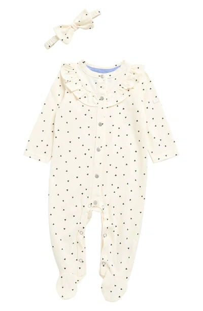 7 For All Mankind Babies' Dotted Hearts Footie With Headband In Marshmallow