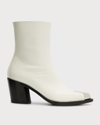 Alexander Mcqueen Boxcar Calfskin Cap-toe Ankle Booties In New Ivory/silver