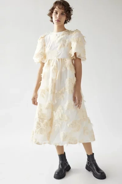 Sister Jane Hudson Textured Floral Midi Dress In Cream | ModeSens