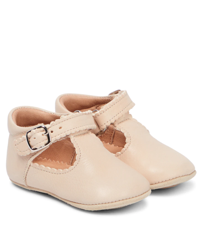 Petit Nord Baby T-bar Leather Shoes In Cream