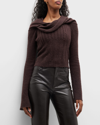 Jonathan Simkhai Cambria Sheer Alpaca Ls Off Shoulder W Halter Ties In Chocolate