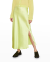 Vince Side-slit Satin Slip Skirt In Serpentine