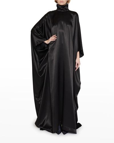 Balenciaga Turtleneck Mirror Satin Bedsheet Gown In Black
