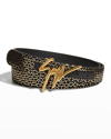 Giuseppe Zanotti Men's Shadout Sequin Logo Belt In Blk/gold