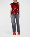Jw Anderson Cutout Asymmetric Sequin Tank Top In Scarlet
