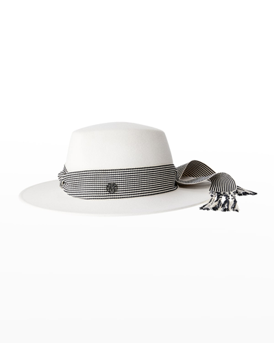 Maison Michel Kyra Felt Fedora Hat W/ Fringe Band In Optic White