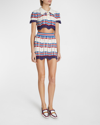 Casablanca Stripe Chevron Crochet Mini Skirt In Off-white / Navy