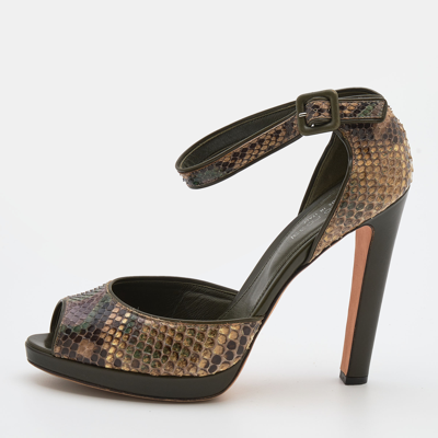 Pre-owned Sergio Rossi Multicolor Python And Leather Trim Ankle Strap Sandals Size 39