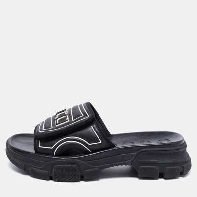Pre-owned Gucci Black Leather Aguru Trek Slip On Slides Size 41