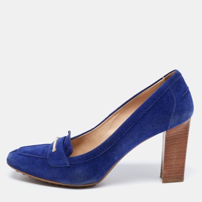 Pre-owned Tod's Blue Suede Loafer Pumps Size 38.5