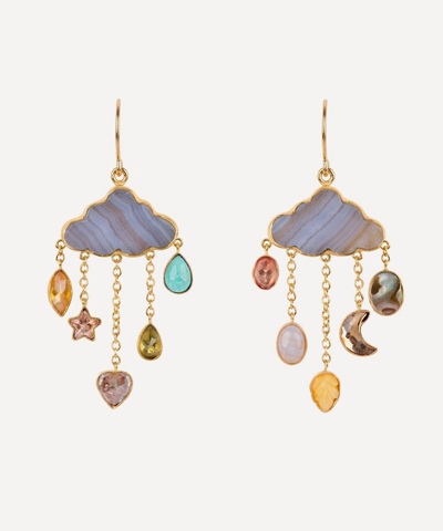 Grainne Morton 18ct Gold-plated Cloud And Rain Blue Agate Chain Drop Earrings In Multi
