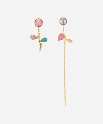 Grainne Morton 18ct Gold-plated Flower Stem And Chain Detachable Drop Earrings In Multi