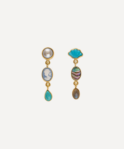 Grainne Morton 18ct Gold-plated Three Charm Moving Drop Earrings In Multi