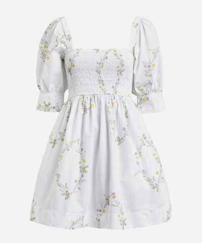 Ganni White Floral Puff Sleeve Mini Dress