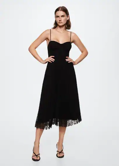 Mango Lace Pleated Dress Black | ModeSens