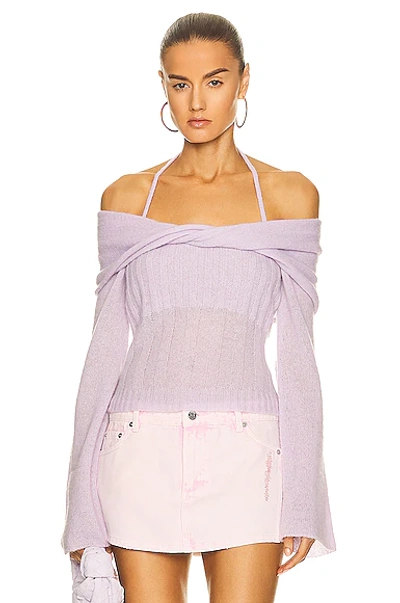 Jonathan Simkhai Cambria Off-the-shoulder Alpaca-blend Top In Purple-lt