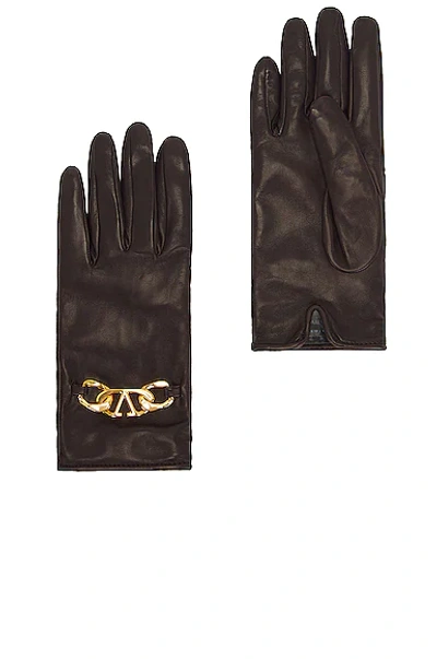 Valentino Garavani V Logo Chain Smooth Leather Gloves In Black