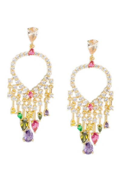 Cz By Kenneth Jay Lane Mixed Cz Front-facing Teardrop Chandelier Earrings In Multi