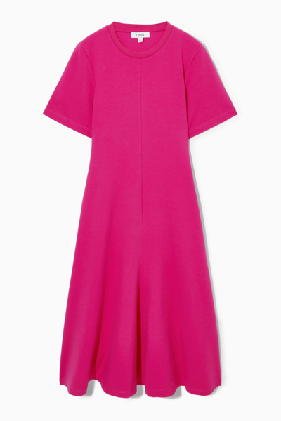 Cos Short-sleeved Jersey Midi Dress In Pink