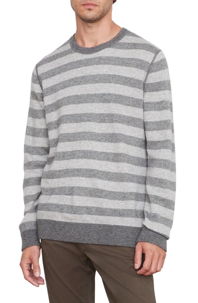 Vince Men's Birdseye Stripe Crewneck Sweater In H Grey/ Pearl Stripe