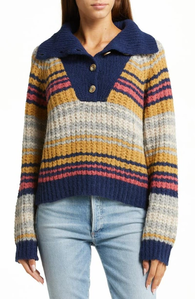 Mother The Buttoned Collar Jumper Winds Of Change Sweater In Navy