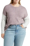 Vince Camuto Extended Shoulder Colorblock Sweater In Heather Purple/ Silver Hthr