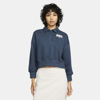 Nike Women's  Sportswear Phoenix Fleece 3/4-sleeve Crop Polo Sweatshirt In Blue
